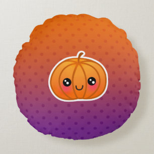 Cute Kawaii Halloween Cartoon Pumpkin Design Round Pillow