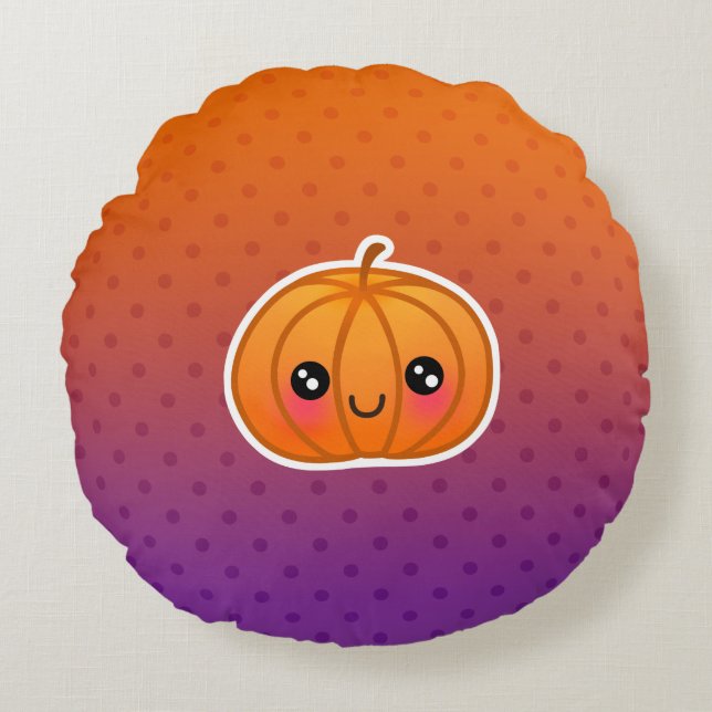 Cute Kawaii Halloween Cartoon Pumpkin Design Round Pillow (Front)