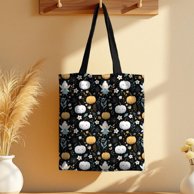 Cute Kawaii Halloween Fairy and Pastel Pumpkins Tote Bag (Creator Uploaded)