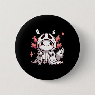 Cute Kawaii Halloween Ghost Axolotl 2 Inch Round Button