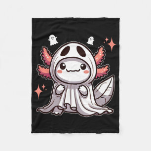 Cute Kawaii Halloween Ghost Axolotl Fleece Blanket
