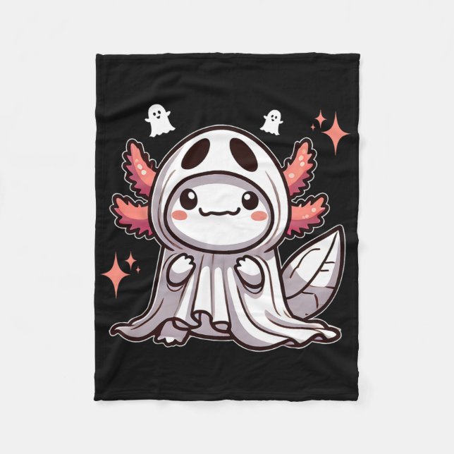 Cute Kawaii Halloween Ghost Axolotl  Fleece Blanket (Front)