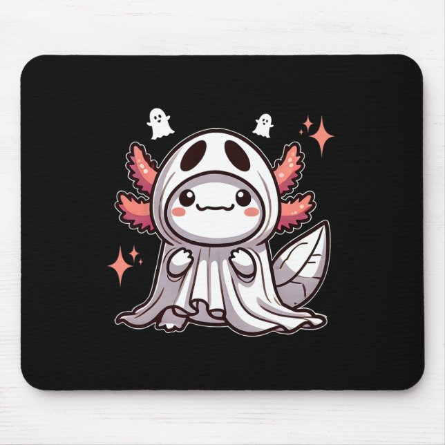 Cute Kawaii Halloween Ghost Axolotl  Mouse Pad (Front)