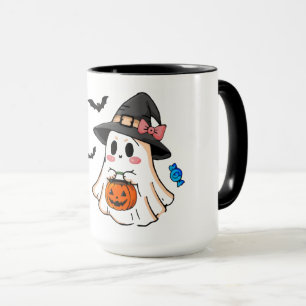 Cute Kawaii Halloween Ghost in Witch Hat with Pump Mug