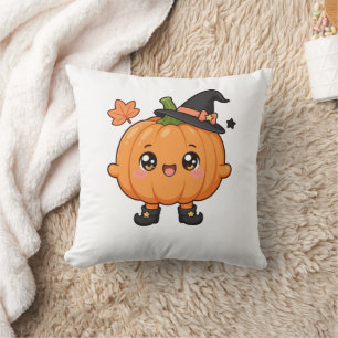 Cute Kawaii Halloween Pumpkin Clipart - Throw Pillow