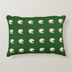 Cute Kawaii Halloween Skull Polka Dots dark green Accent Pillow