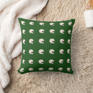 Cute Kawaii Halloween Skull Polka Dots dark green Throw Pillow