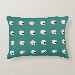 Cute Kawaii Halloween Skull Polka Dots mid green Accent Pillow