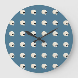 Cute Kawaii Halloween Skull Polka Dots pale blue Large Clock