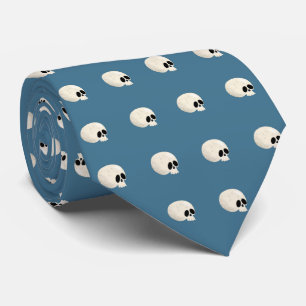 Cute Kawaii Halloween Skull Polka Dots pale blue Tie