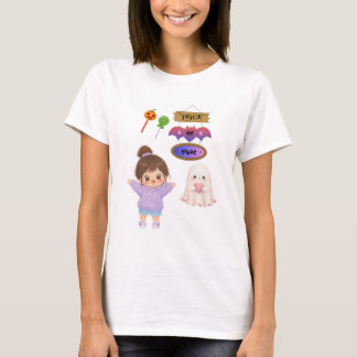 Cute Kawaii Halloween Trick or Treat Chibi Girl Gr T-Shirt
