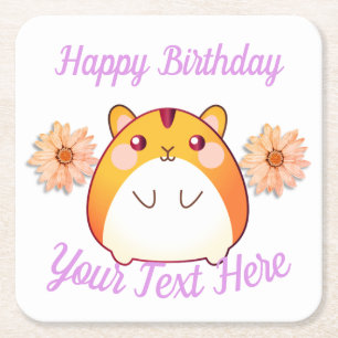 Cute Kawaii Hamster Custom Square Paper Coaster