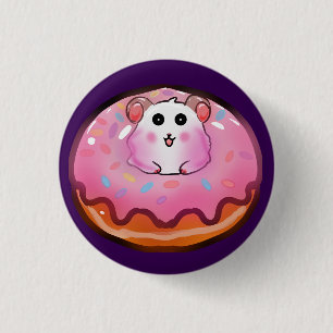 Cute Kawaii Hamster in Pink Frosted Doughnut Art 1 Inch Round Button