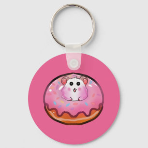 Cute Kawaii Hamster in Pink Frosted Doughnut Art Keychain