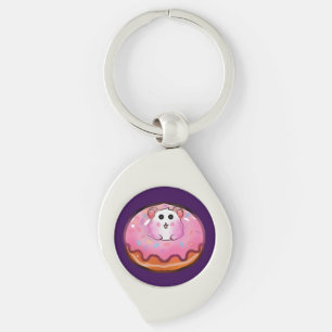 Cute Kawaii Hamster in Pink Frosted Doughnut Art Keychain