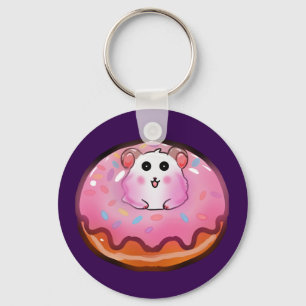 Cute Kawaii Hamster in Pink Frosted Doughnut Art Keychain