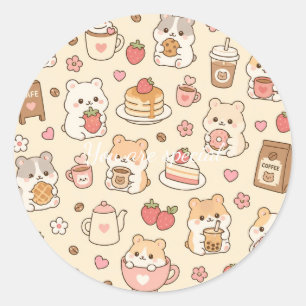 Cute Kawaii Hamster Pattern Sweet Pastel Classic Round Sticker