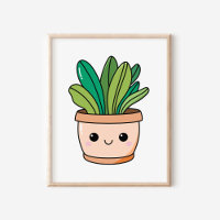 Cute Kawaii Hand Drawn Potted Plant Art