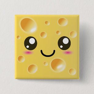 Cute Kawaii Happy Cheese 2 Inch Square Button