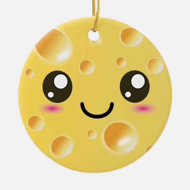 Cute Kawaii Happy Cheese Ceramic Ornament (Front)