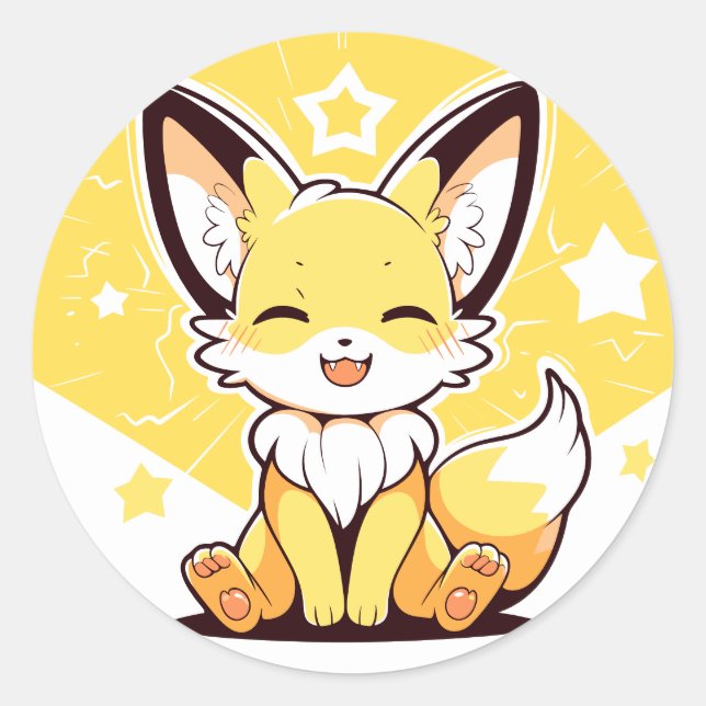 Cute Kawaii Happy Fennec Fox Adorable Portrait Classic Round Sticker (Front)
