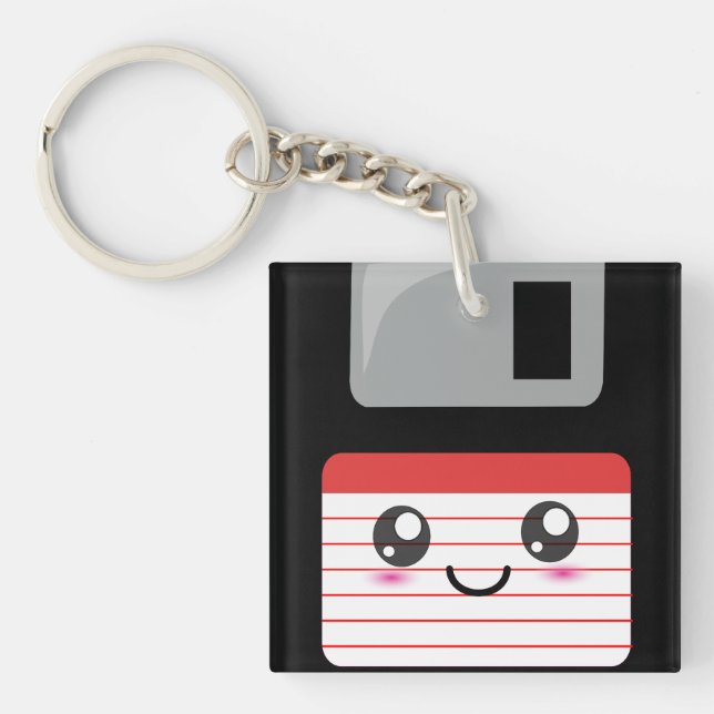 Cute / Kawaii Happy Floppy Disc Keychain (Front)