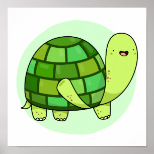 Cute Kawaii Happy Green Tortoise Poster