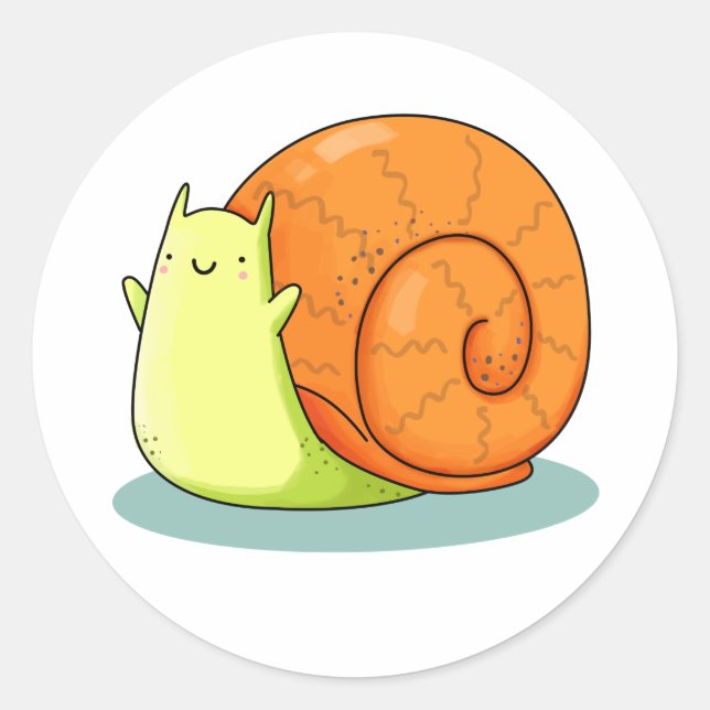 Cute Kawaii Happy Snail Classic Round Sticker (Front)