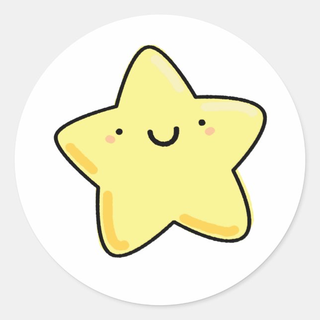 Cute Kawaii Happy Star Classic Round Sticker (Front)