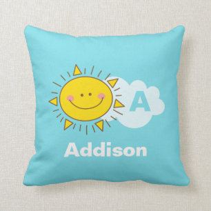 Cute Kawaii Happy Sunshine Monogram Baby Nursery Throw Pillow