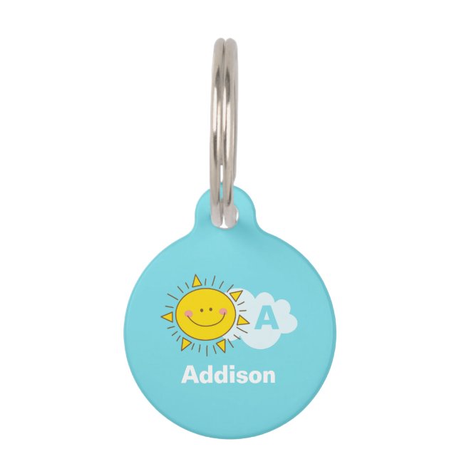 Cute Kawaii Happy Sunshine Monogram Pet Tag (Front)