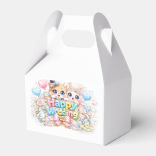 Cute Kawaii Happy Wedding Couple Animals Pastel Pi Favor Box