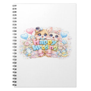 Cute Kawaii Happy Wedding Couple Animals Pastel Pi Notebook