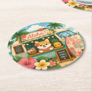 cute kawaii hawaii round paper coaster