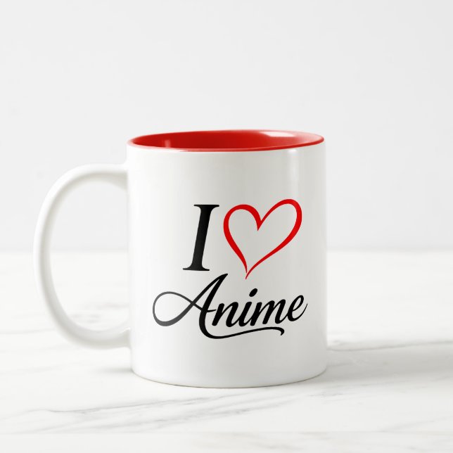 Cute Kawaii Heart Anime Two-Tone Coffee Mug (Left)