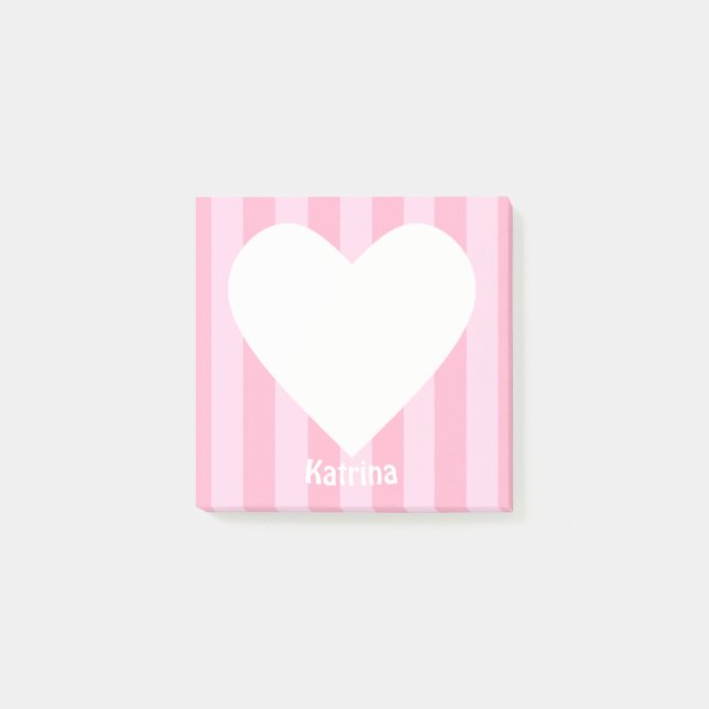 Cute Kawaii Heart Pink Stripe Custom Post-it Notes (Front)