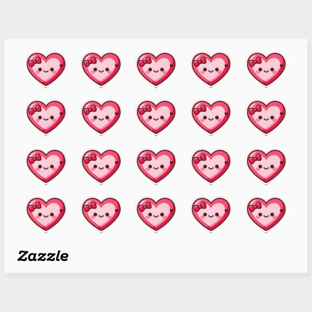 Cute Kawaii Heart Valentine Stickers (Feuille)