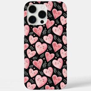 Cute kawaii hearts pattern pink and black iPhone 16 pro max case