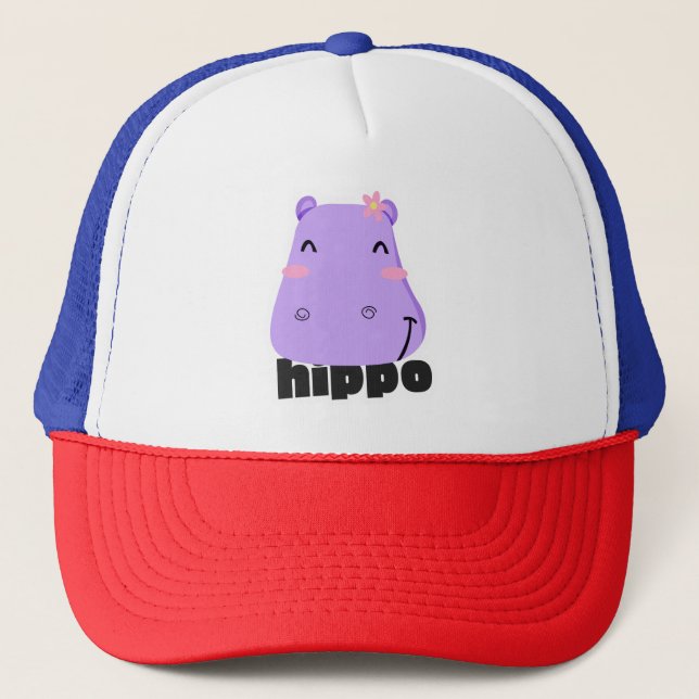 Cute Kawaii Hippo Art Trucker Hat (Front)