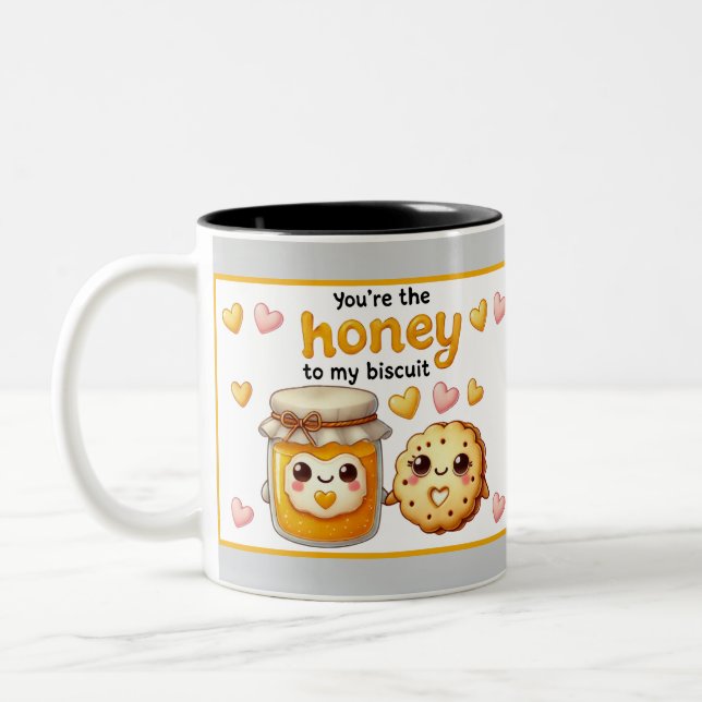 Cute Kawaii Honey and Biscuits Two-Tone Coffee Mug (Left)