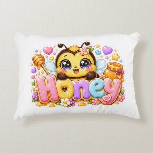 Cute Kawaii Honey Bee Name Pastel Pink Sparkling B Accent Pillow
