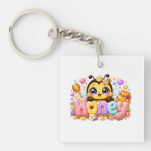 Cute Kawaii Honey Bee Name Pastel Pink Sparkling B Keychain