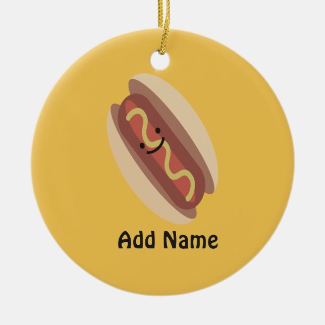 Cute Kawaii Hot Dog Ceramic Ornament (Front)