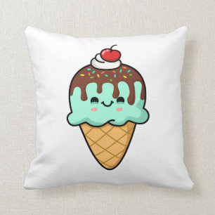 Cute Kawaii Ice Cream Cone Throw Pillow
