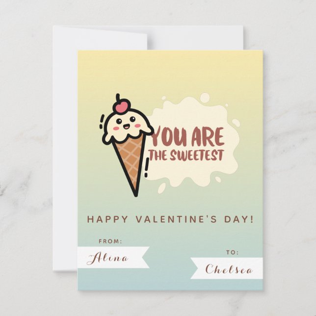 Cute Kawaii Ice - Cream Kids Friend Valentines Day Card (Front)