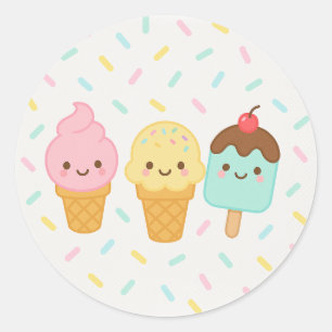 Cute Kawaii Ice Cream Party Plate Classic Round Sticker