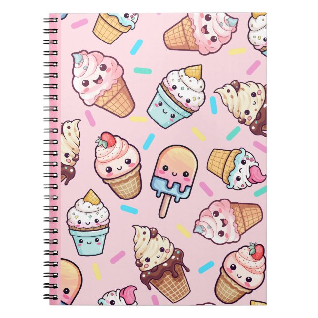 Cute Kawaii Ice Cream Print Notebook Journal (Front)