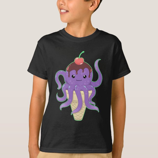 Cute kawaii ice cream purple octopus T-Shirt (Front)