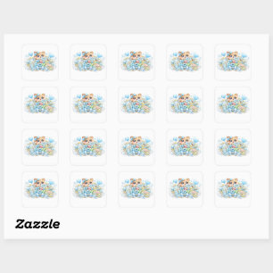 Cute Kawaii It's a Boy Teddy Bear Pastel Blue Newb Square Sticker