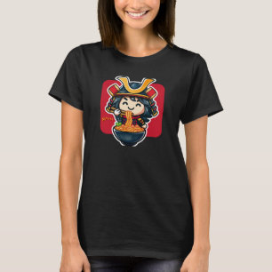 Cute kawaii japan samurai eating ramen or noodle T-Shirt